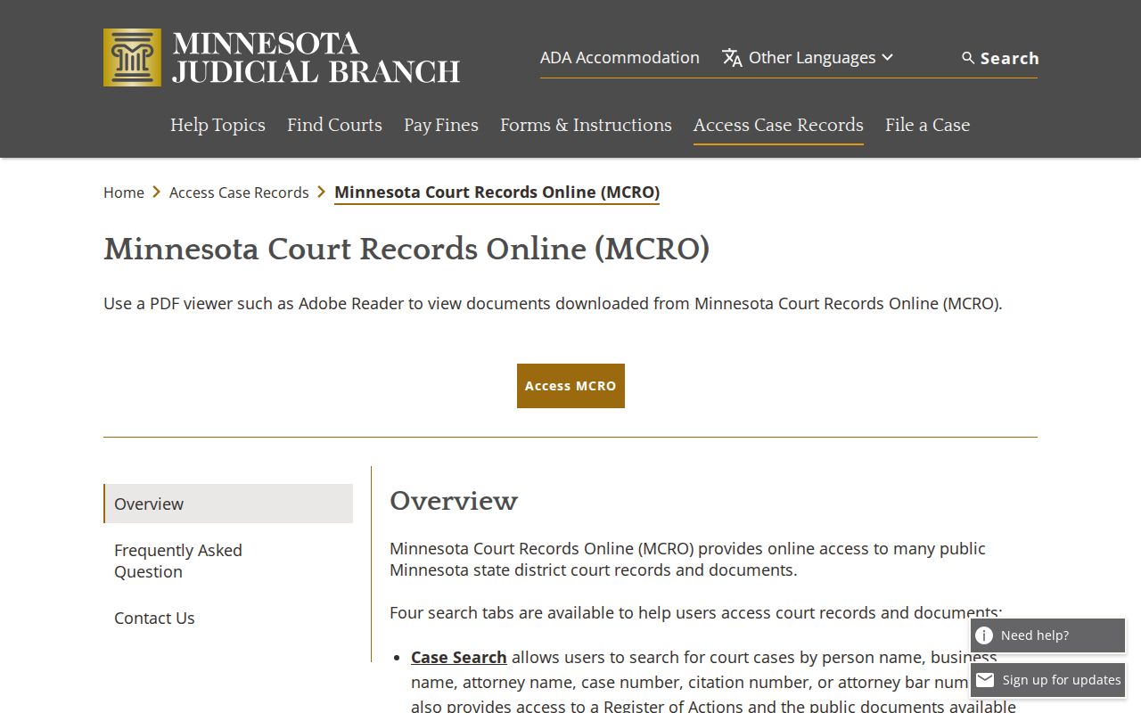 Goodhue County case lookup MCRO public access overview