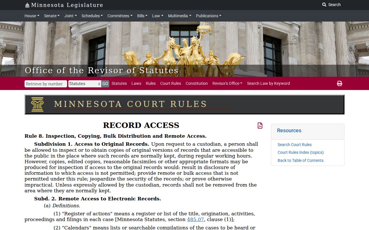 Goodhue County court calendar public access rule reference