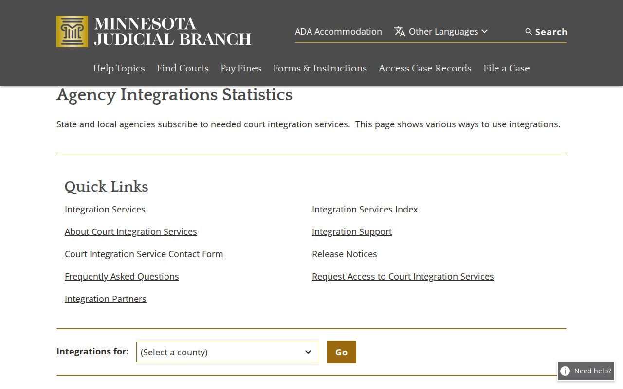 Goodhue County criminal docket agency integrations information