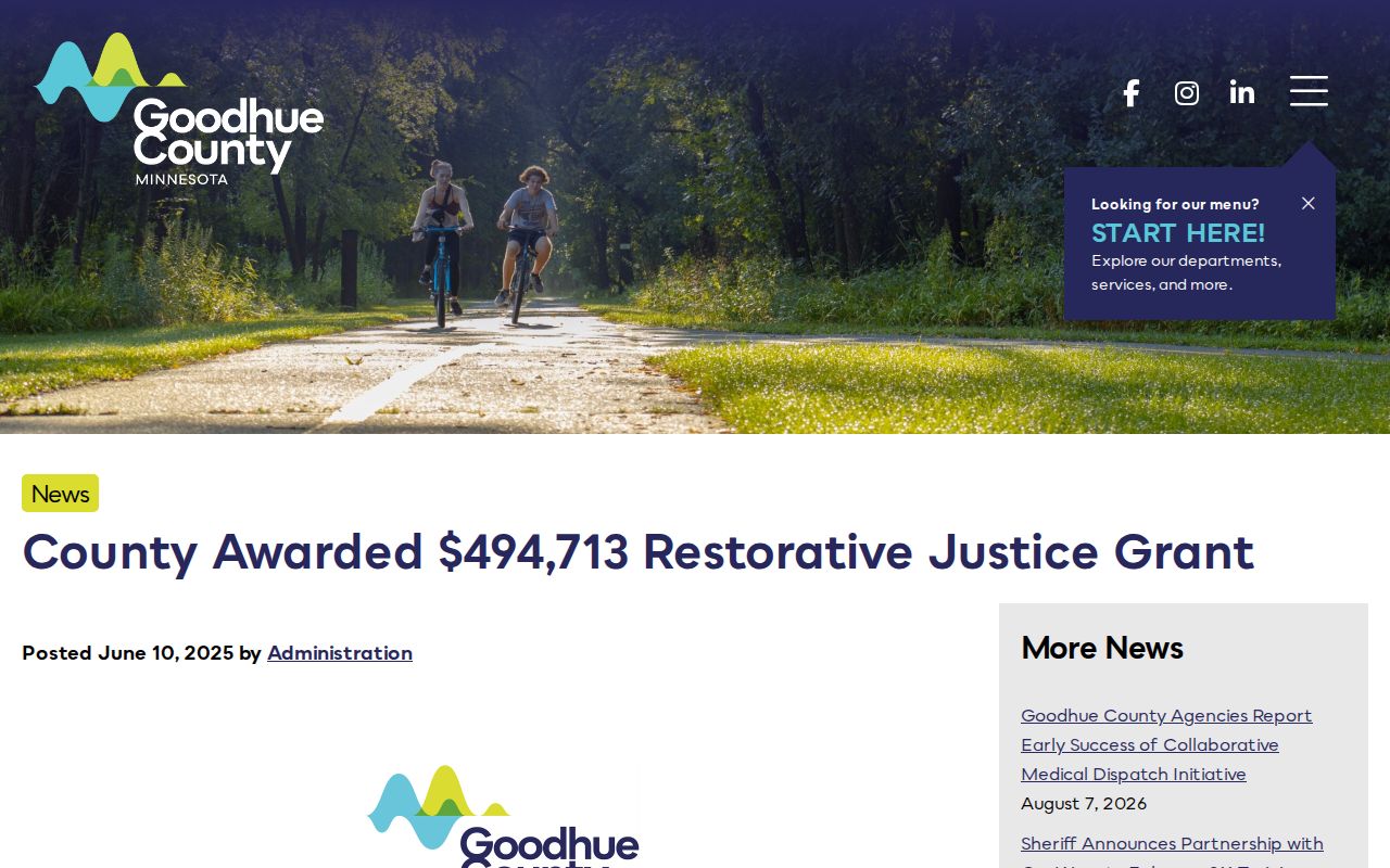 Goodhue County criminal docket restorative justice grant announcement