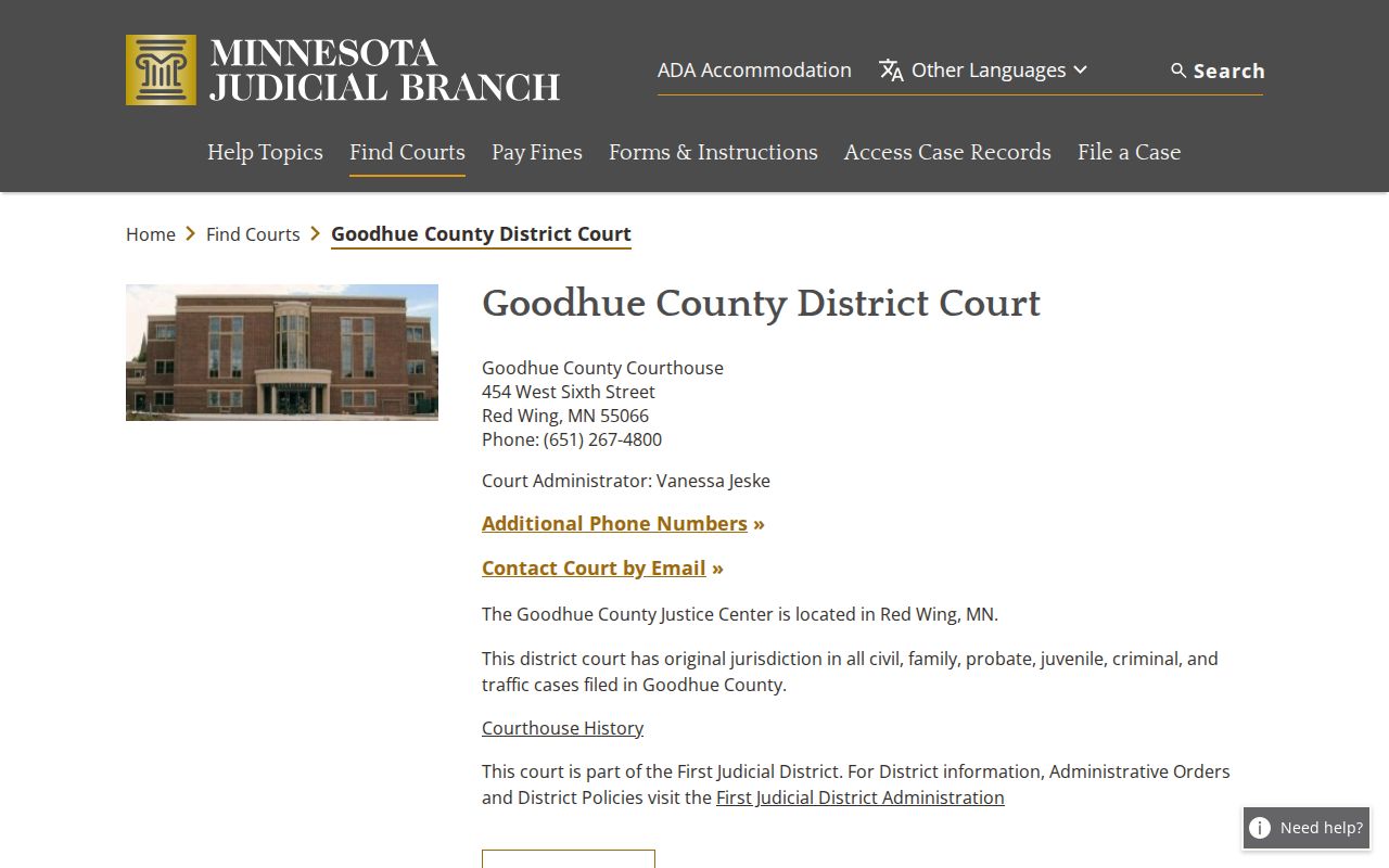 Goodhue County court docket district court source