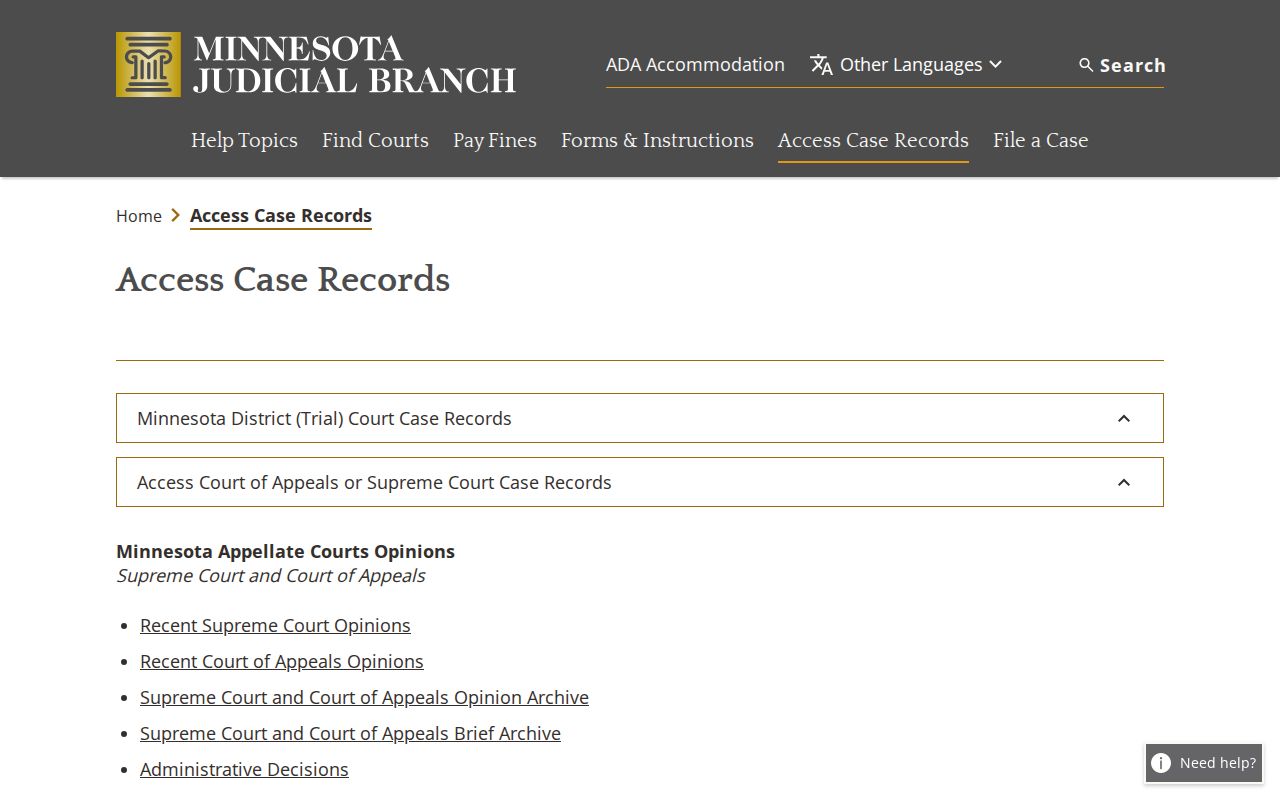 Goodhue County court docket public record access source