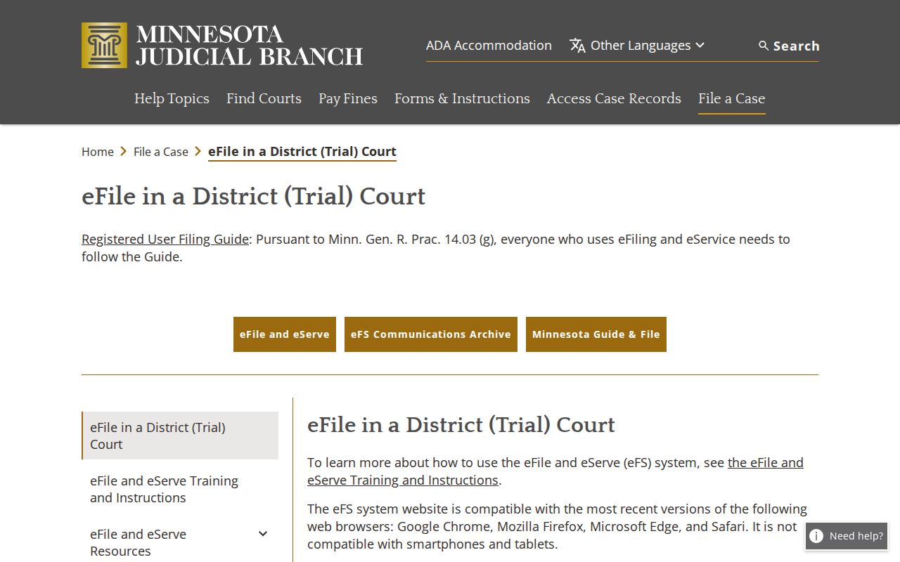 Goodhue County traffic tickets Minnesota eFile and eServe information