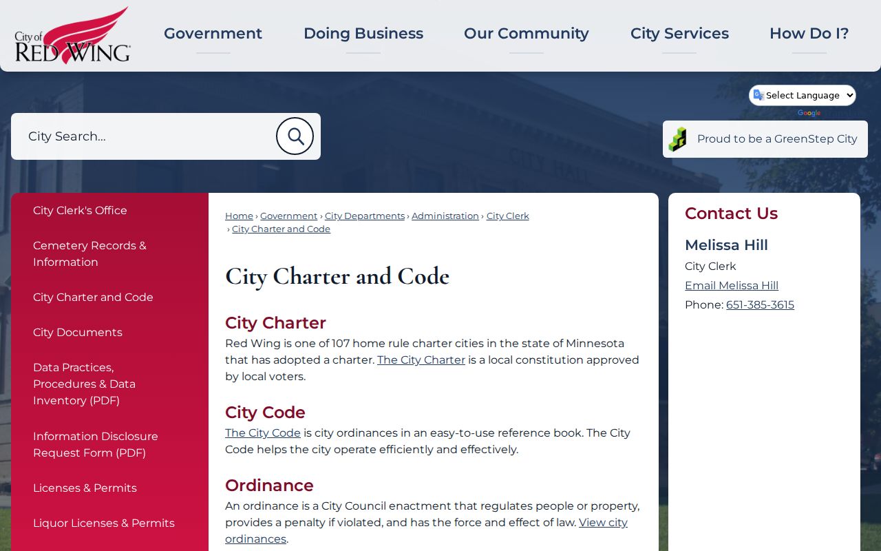 Red Wing court docket search city charter and code source