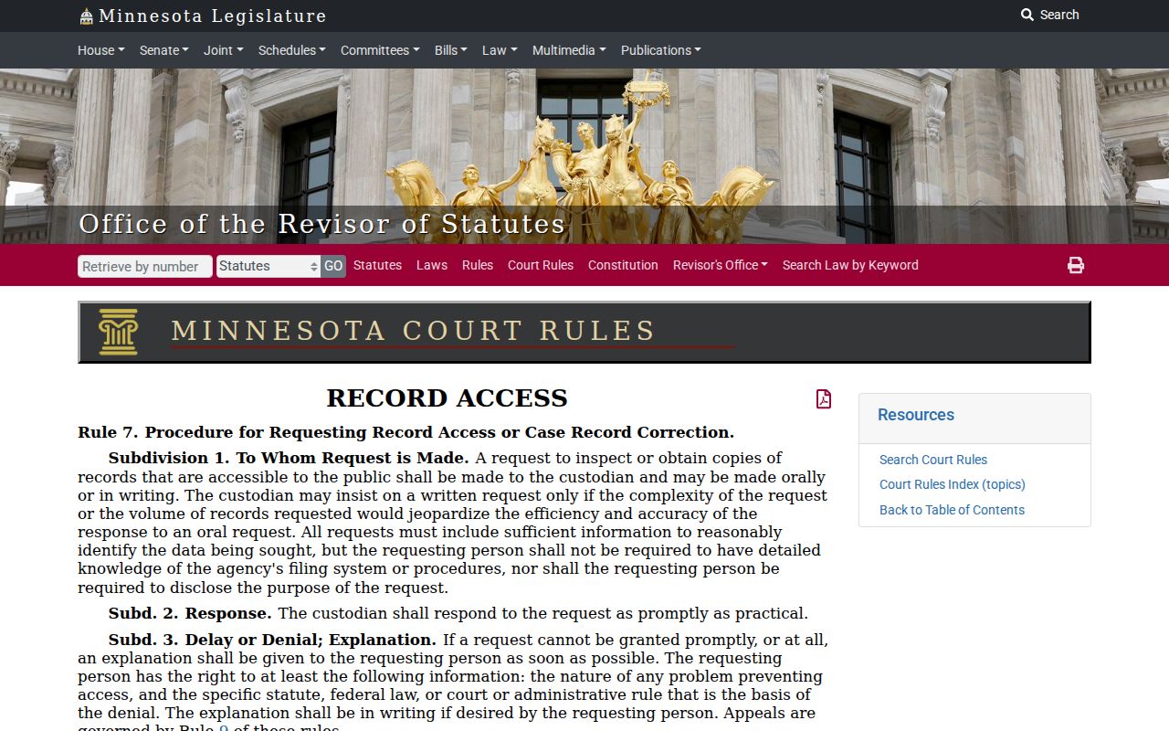 Red Wing court docket search Minnesota Rule of Public Access 7